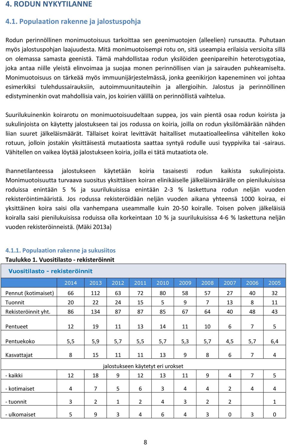 Tämä mahdollistaa rodun yksilöiden geenipareihin heterotsygotiaa, joka antaa niille yleistä elinvoimaa ja suojaa monen perinnöllisen vian ja sairauden puhkeamiselta.