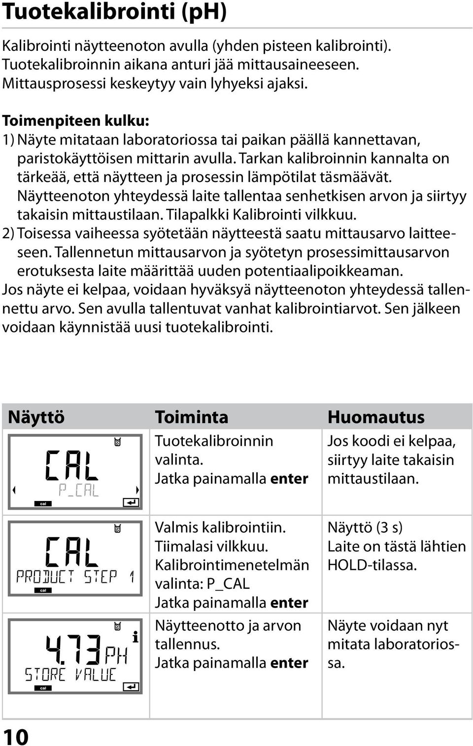 Tarkan kalibroinnin kannalta on tärkeää, että näytteen ja prosessin lämpötilat täsmäävät. Näytteenoton yhteydessä laite tallentaa senhetkisen arvon ja siirtyy takaisin mittaustilaan.
