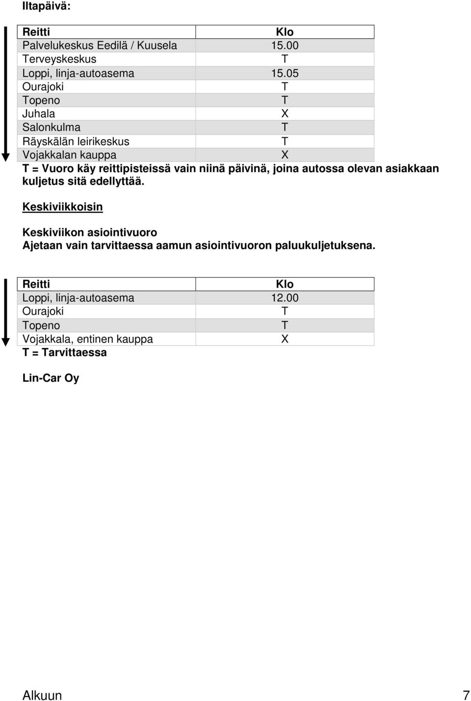 päivinä, joina autossa olevan asiakkaan kuljetus sitä edellyttää.