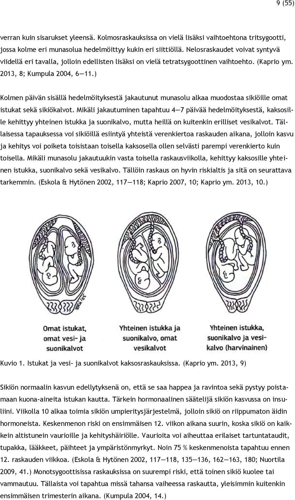 ) Kolmen päivän sisällä hedelmöityksestä jakautunut munasolu alkaa muodostaa sikiöille omat istukat sekä sikiökalvot.