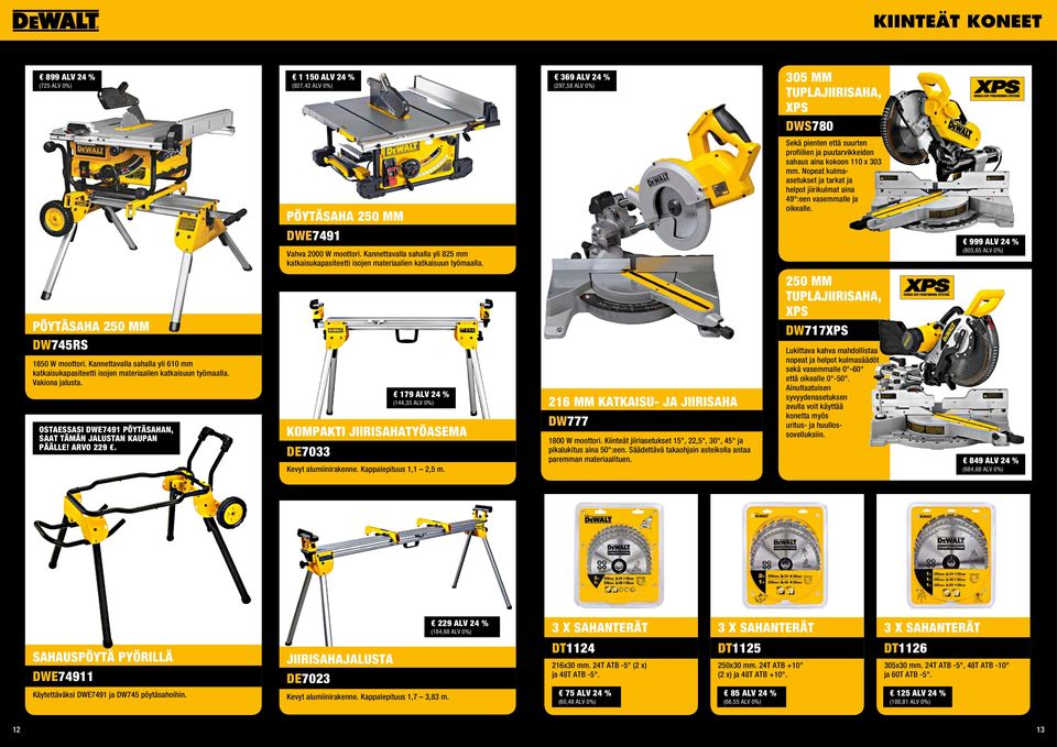 Nopeat kulmaasetukset ja tarkat ja helpot jiirikulmat aina 49 :een vasemmalle ja oikealle. 999 ALV 24 % (805,65 ALV 0%) PÖYTÄSAHA 250 MM DW745RS 1850 W moottori.