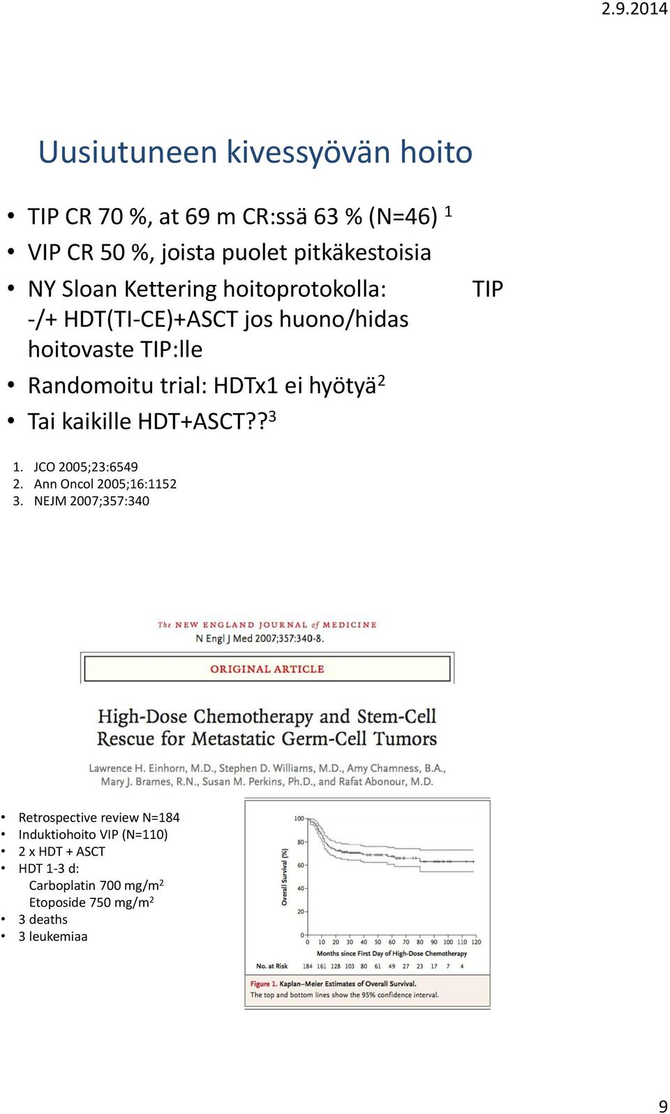 hyötyä 2 Tai kaikille HDT+ASCT?? 3 TIP 1. JCO 2005;23:6549 2. Ann Oncol 2005;16:1152 3.