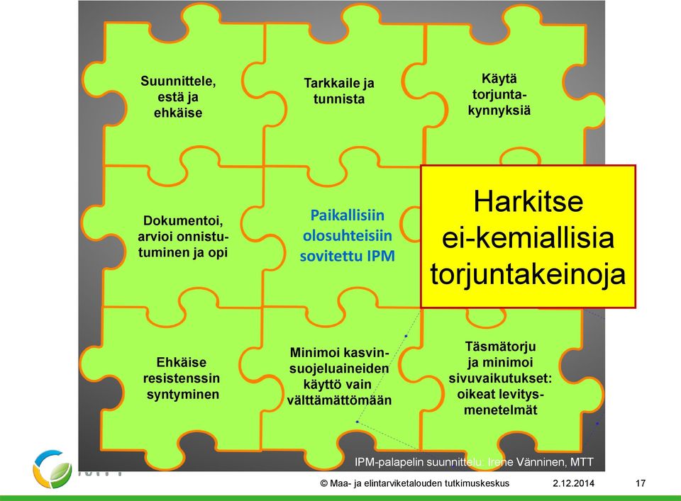 torjuntakeinoja Ehkäise resistenssin syntyminen Minimoi kasvinsuojeluaineiden käyttö vain