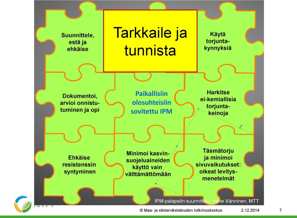 torjuntakeinoja Ehkäise resistenssin syntyminen Minimoi kasvinsuojeluaineiden käyttö vain välttämättömään