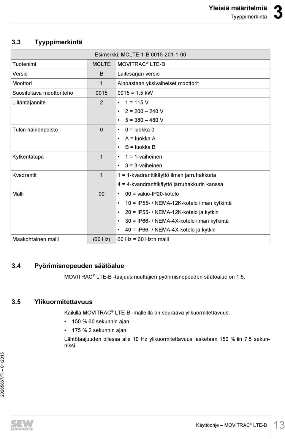 5 kw Liitäntäjännite 2 1 = 115 V 2 = 200 240 V 5 = 380 480 V Tulon häiriönpoisto 0 0 = luokka 0 A = luokka A B = luokka B Kytkentätapa 1 1 = 1-vaiheinen 3 = 3-vaiheinen Kvadrantit 1 1 =