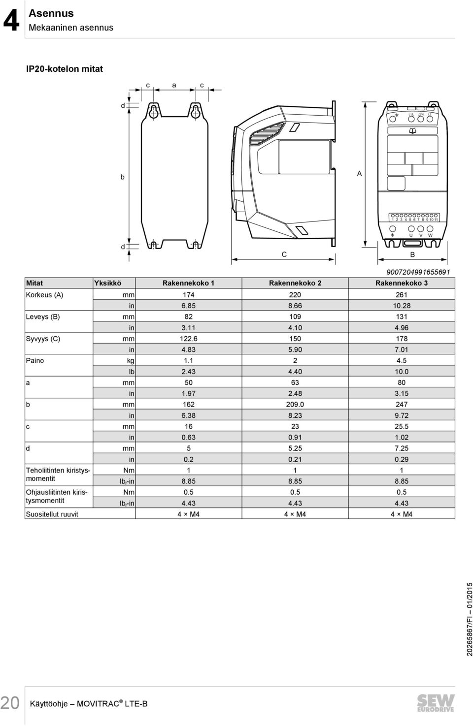 5 lb 2.43 4.40 10.0 a mm 50 63 80 in 1.97 2.48 3.15 b mm 162 209.0 247 in 6.38 8.23 9.72 c mm 16 23 25.5 in 0.63 0.91 1.02 d mm 5 5.25 7.