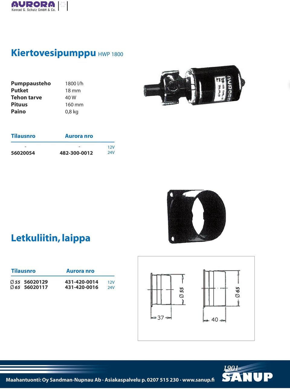 56020054 482-300-0012 Letkuliitin, laippa Ø 55 Ø