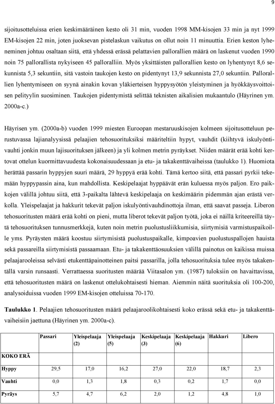 Myös yksittäisten pallorallien kesto on lyhentynyt 8,6 sekunnista 5,3 sekuntiin, sitä vastoin taukojen kesto on pidentynyt 13,9 sekunnista 27,0 sekuntiin.