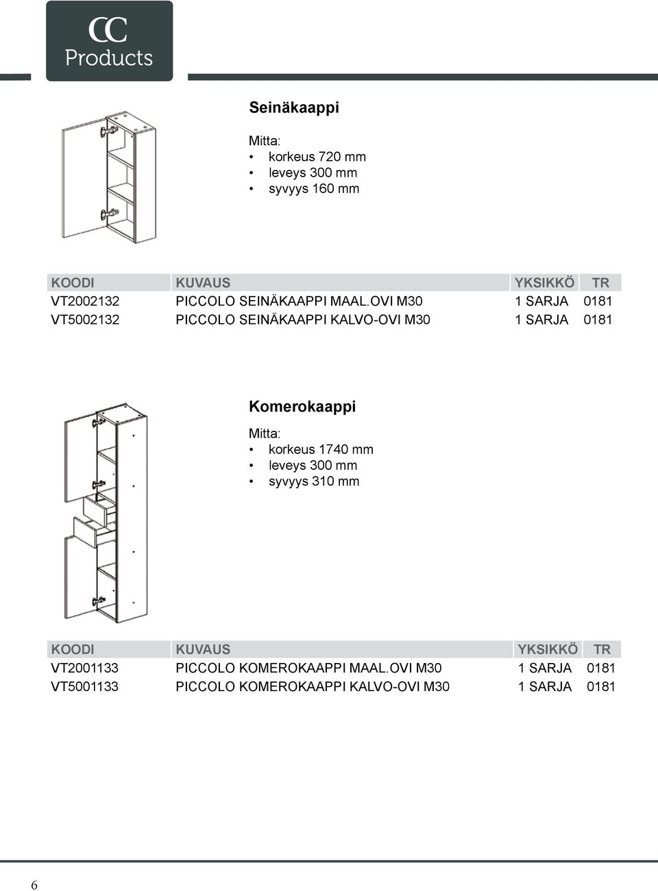 Komerokaappi korkeus 1740 mm leveys 300 mm syvyys 310 mm VT2001133 PICCOLO