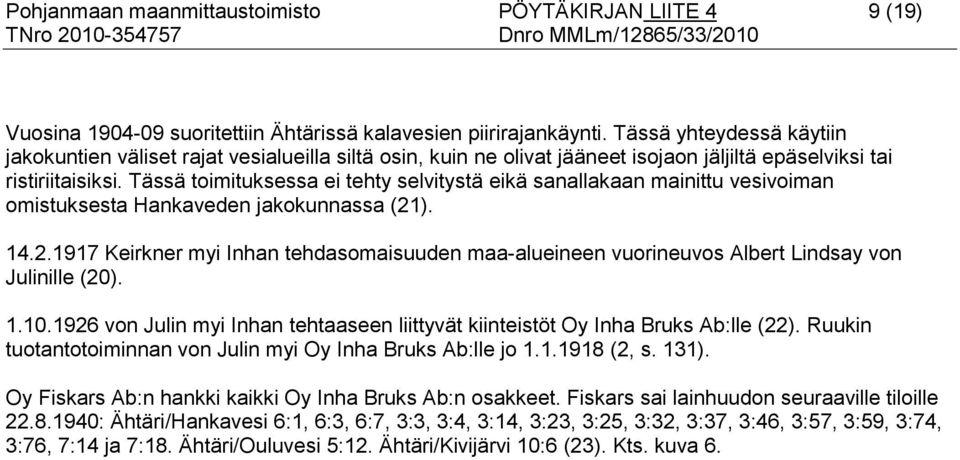 Tässä toimituksessa ei tehty selvitystä eikä sanallakaan mainittu vesivoiman omistuksesta Hankaveden jakokunnassa (21