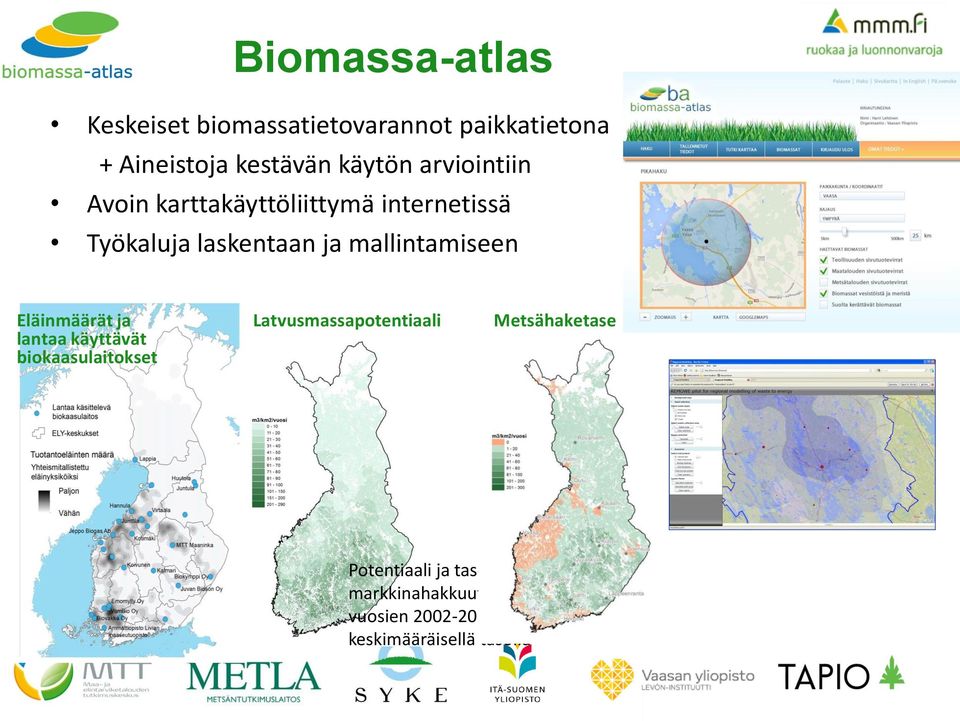 mallintamiseen Eläinmäärät ja lantaa käyttävät biokaasulaitokset Latvusmassapotentiaali