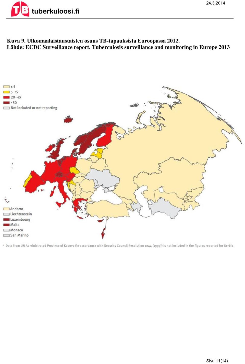 TB-tapauksista Euroopassa 2012.