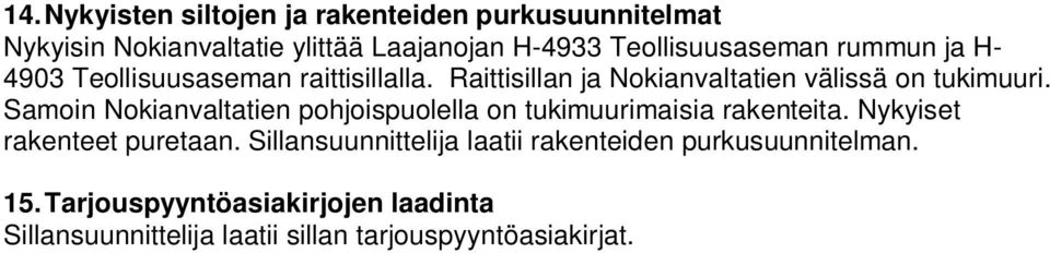 Samoin Nokianvaltatien pohjoispuolella on tukimuurimaisia rakenteita. Nykyiset rakenteet puretaan.