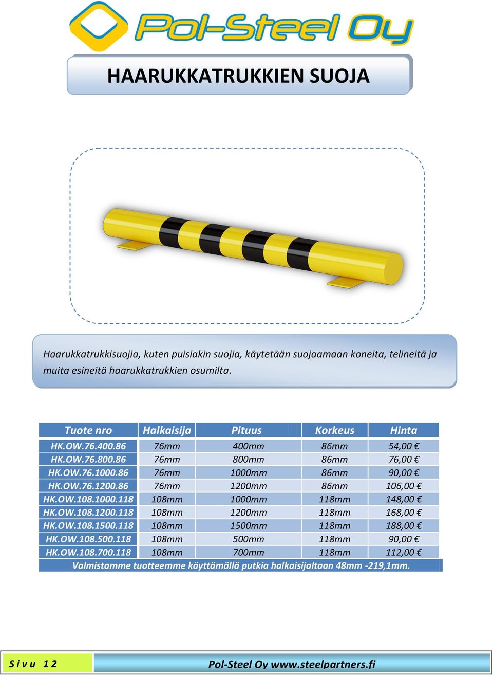 86 76mm 1200mm 86mm 106,00 HK.OW.108.1000.118 108mm 1000mm 118mm 148,00 HK.OW.108.1200.118 108mm 1200mm 118mm 168,00 HK.OW.108.1500.118 108mm 1500mm 118mm 188,00 HK.OW.108.500.118 108mm 500mm 118mm 90,00 HK.