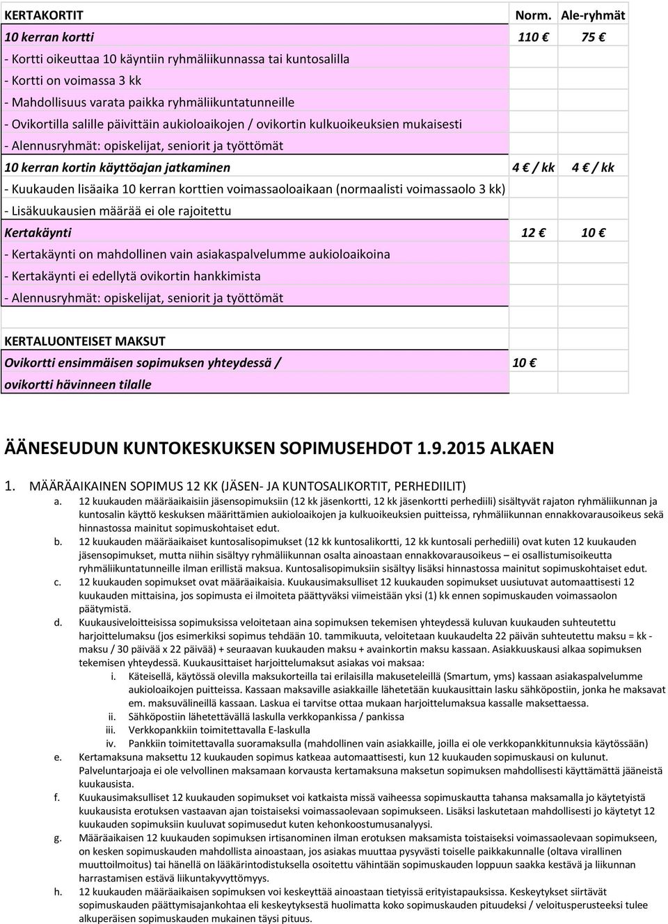 päivittäin aukioloaikojen / ovikortin kulkuoikeuksien mukaisesti 10 kerran kortin käyttöajan jatkaminen 4 / 4 / - Kuukauden lisäaika 10 kerran korttien voimassaoloaikaan (normaalisti voimassaolo 3 )