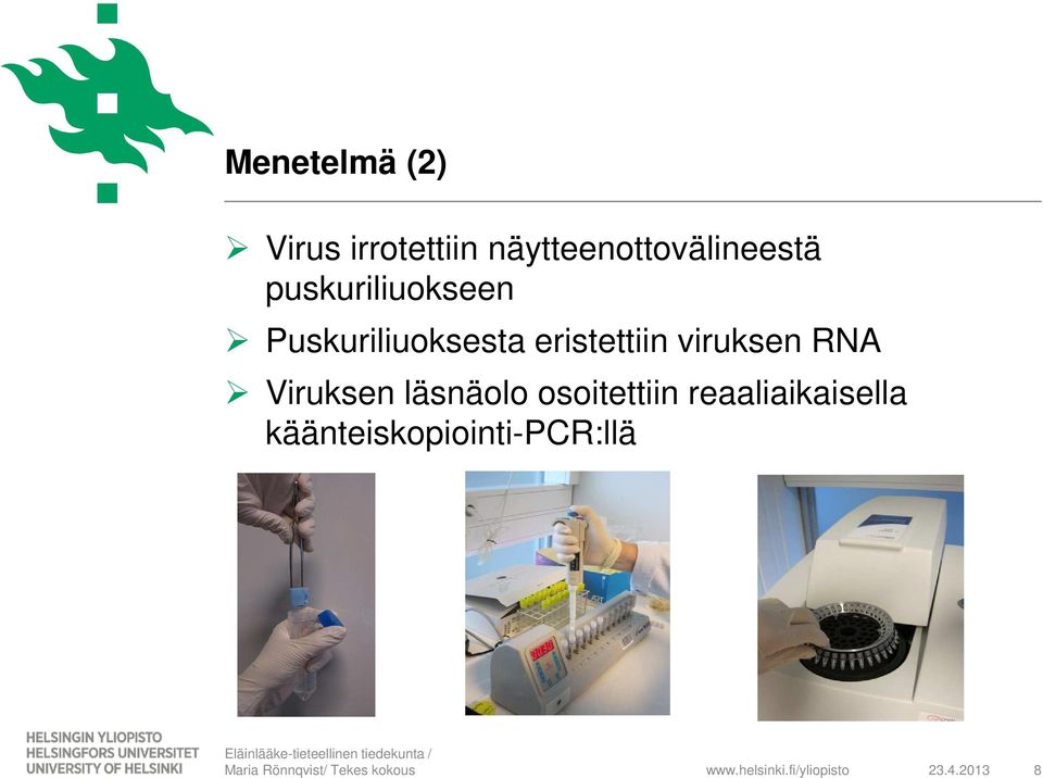 Puskuriliuoksesta eristettiin viruksen RNA