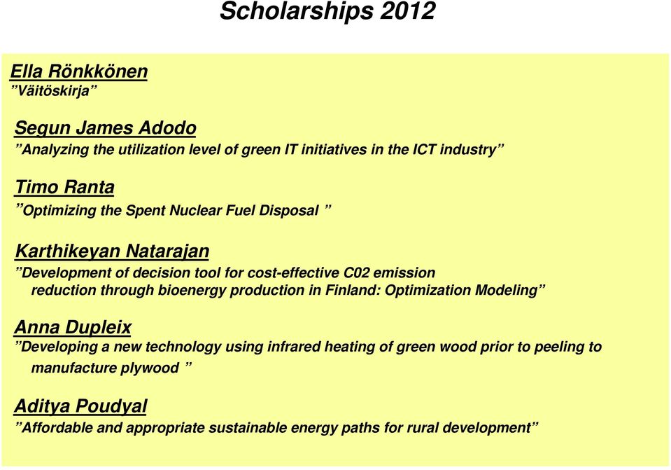 reduction through bioenergy production in Finland: Optimization Modeling Anna Dupleix Developing a new technology using infrared