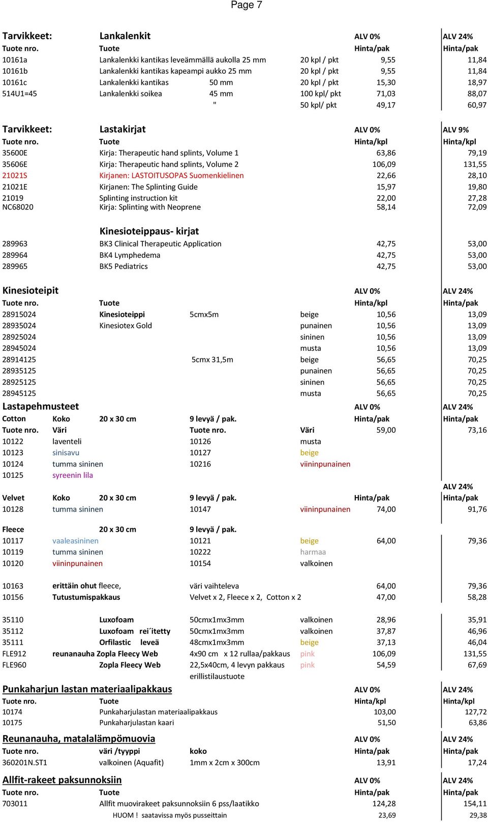 kantikas 50 mm 20 kpl / pkt 15,30 18,97 514U1=45 Lankalenkki soikea 45 mm 100 kpl/ pkt 71,03 88,07 " 50 kpl/ pkt 49,17 60,97 Tarvikkeet: Lastakirjat ALV 0% ALV 9% Tuote nro.