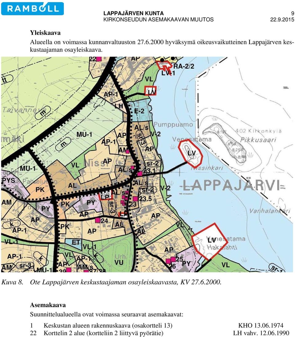 Ote Lappajärven keskustaajaman osayleiskaavasta, KV 27.6.2000.