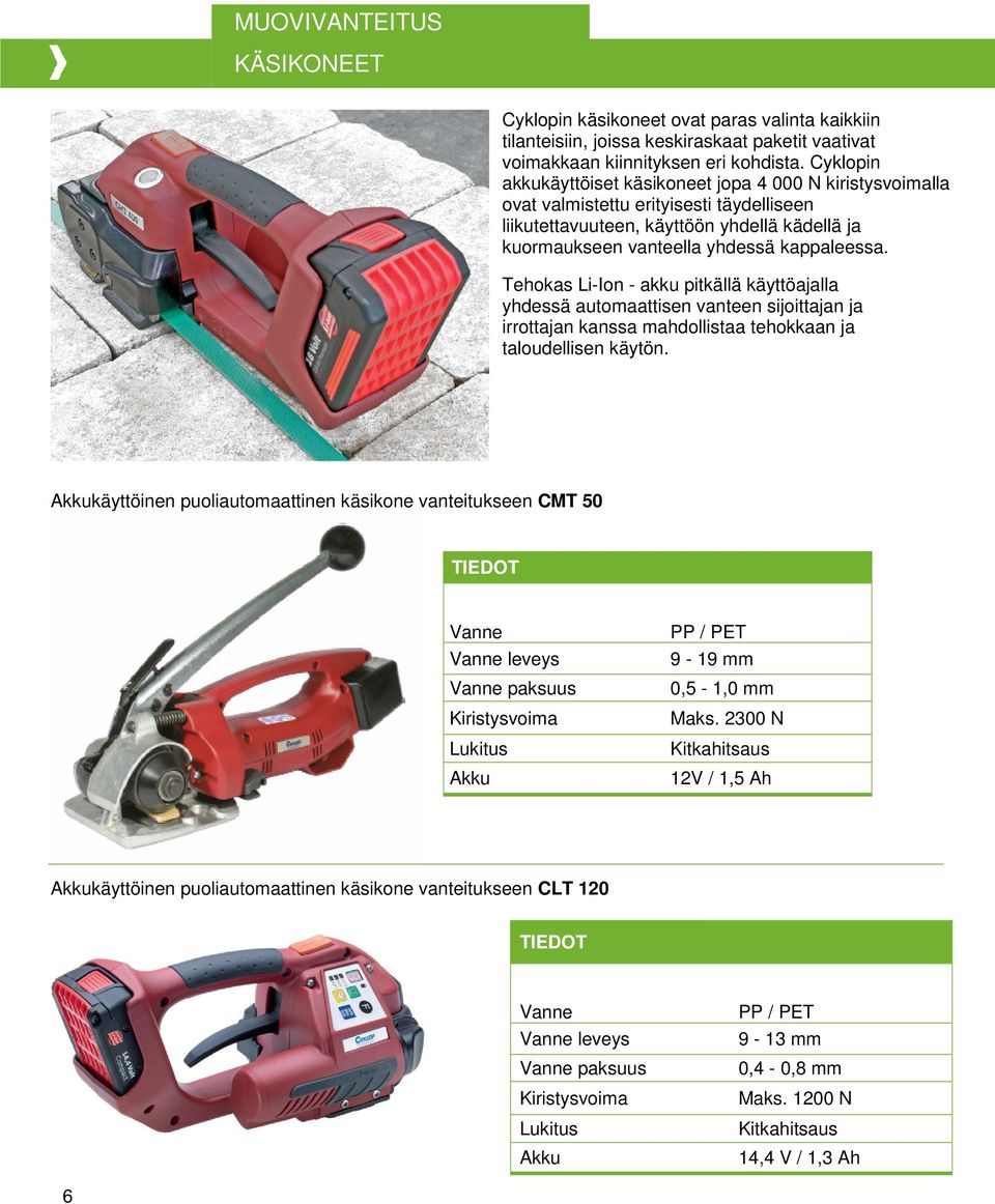 Tehokas Li-Ion - akku pitkällä käyttöajalla yhdessä automaattisen vanteen sijoittajan ja irrottajan kanssa mahdollistaa tehokkaan ja taloudellisen käytön.