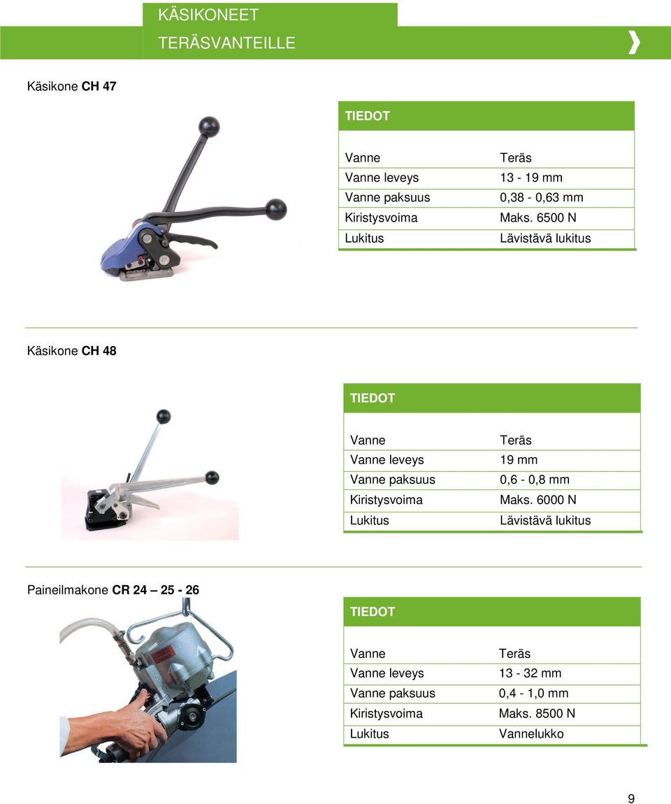 6500 N Lävistävä lukitus Käsikone CH 48 leveys paksuus Kiristysvoima Teräs 19 mm