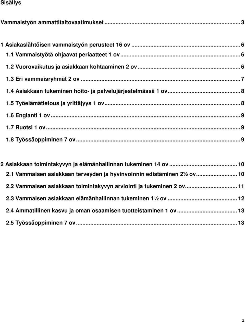 .. 9 2 Asiakkaan toimintakyvyn ja elämänhallinnan tukeminen 14 ov... 10 2.1 Vammaisen asiakkaan terveyden ja hyvinvoinnin edistäminen 2½ ov... 10 2.2 Vammaisen asiakkaan toimintakyvyn arviointi ja tukeminen 2 ov.