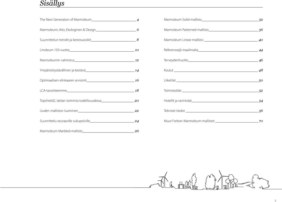 malliston luominen 22 Suunnittelu seuraaville sukupolville 24 Marmoleum Solid mallisto 32 Marmoleum Patterned mallisto 36 Marmoleum Linear mallisto 40 Referenssejä