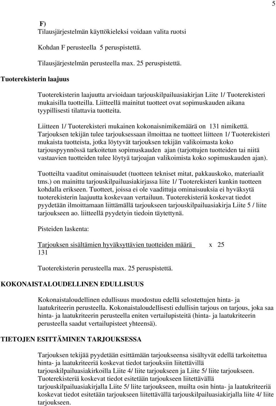 Liitteen 1/ Tuoterekisteri mukainen kokonaisnimikemäärä on 131 nimikettä.