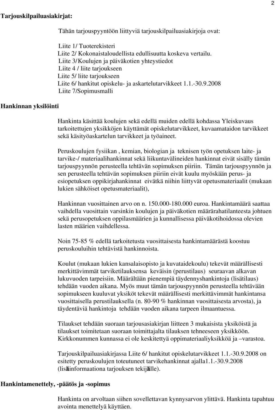 Liite 3/ Koulujen ja päiväkotien yhteystiedot Liite 4 / liite tarjoukseen Liite 5/ liite tarjoukseen Liite 6/ hankitut opiskelu- ja askartelutarvikkeet 1.1.-30.9.