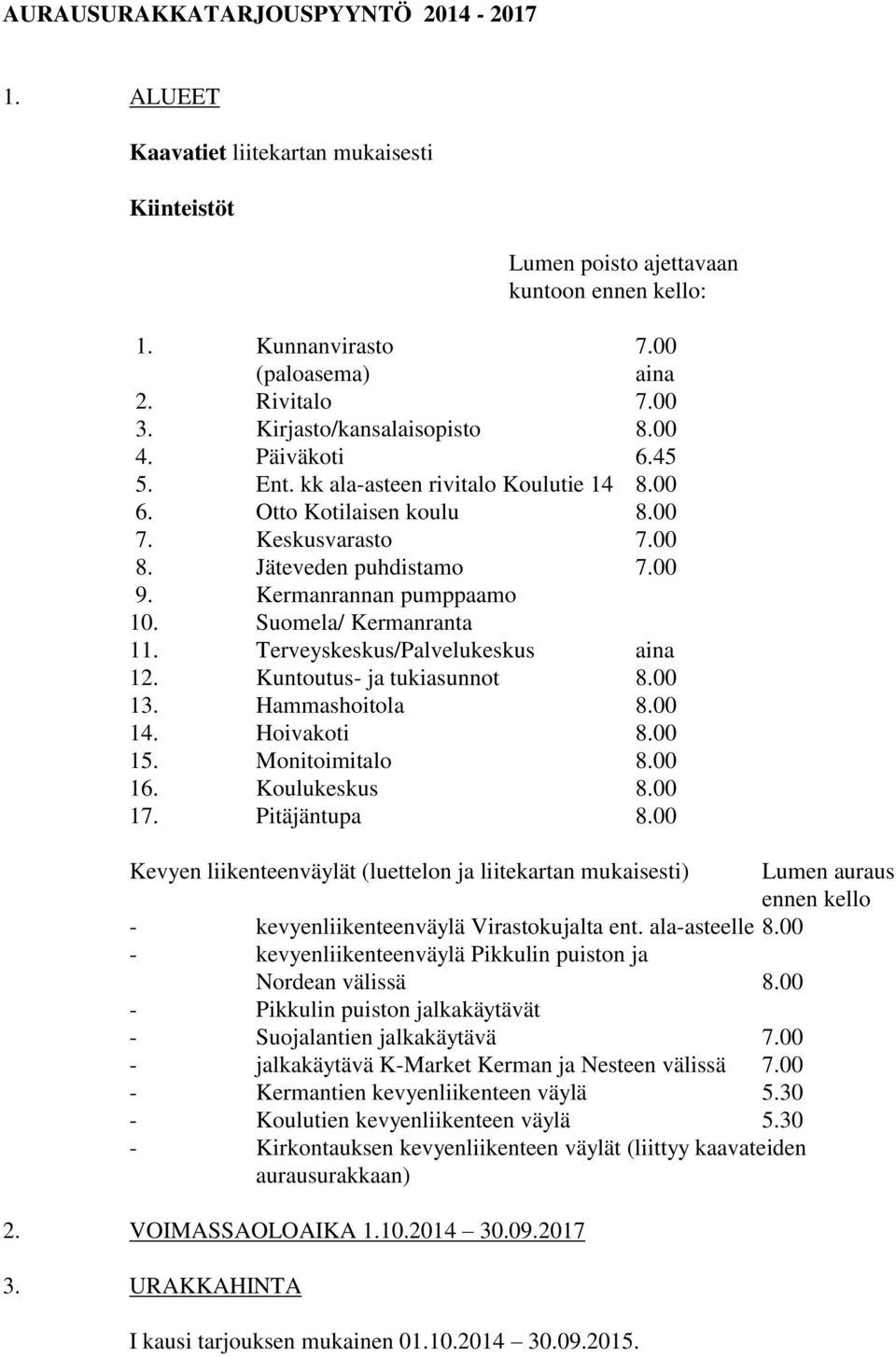 Kermanrannan pumppaamo 10. Suomela/ Kermanranta 11. Terveyskeskus/Palvelukeskus aina 12. Kuntoutus- ja tukiasunnot 8.00 13. Hammashoitola 8.00 14. Hoivakoti 8.00 15. Monitoimitalo 8.00 16.