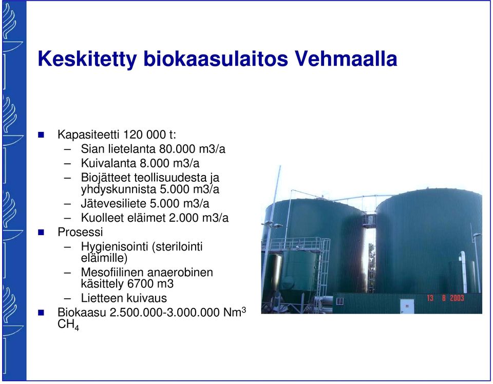 000 m3/a Jätevesiliete 5.000 m3/a Kuolleet eläimet 2.