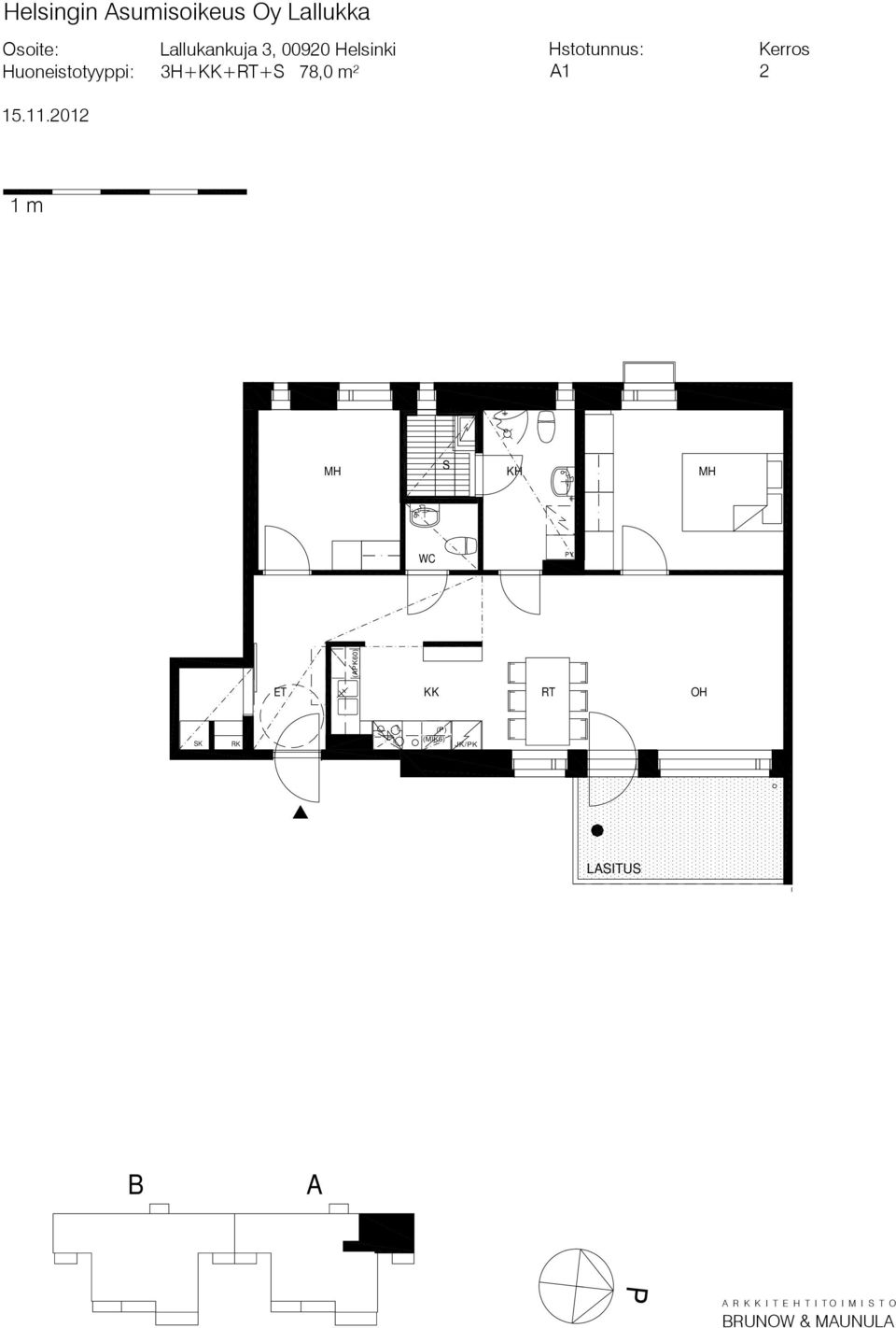 Huoneistotyyppi: 3H+++ 78,0 m² 1 2