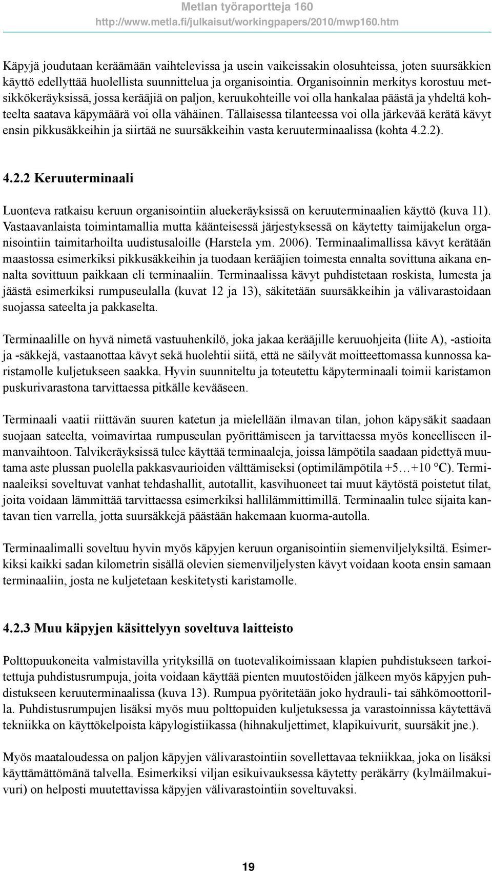 Tällaisessa tilanteessa voi olla järkevää kerätä kävyt ensin pikkusäkkeihin ja siirtää ne suursäkkeihin vasta keruuterminaalissa (kohta 4.2.