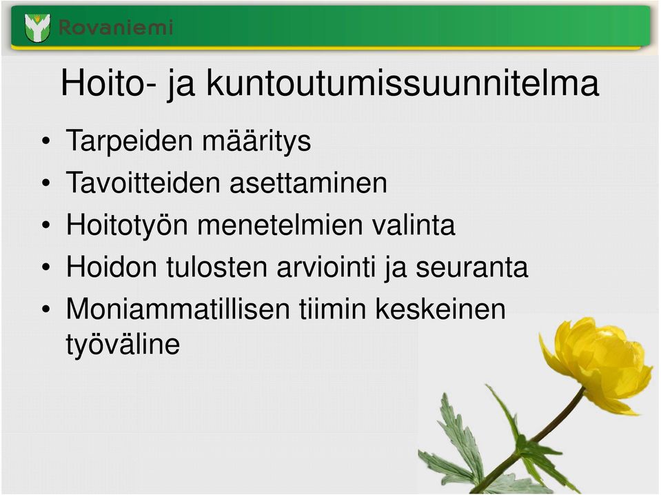 menetelmien valinta Hoidon tulosten arviointi