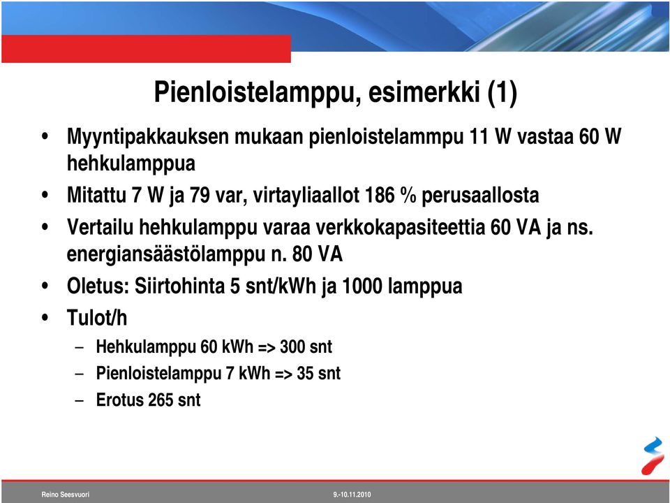 varaa verkkokapasiteettia 60 VA ja ns. energiansäästölamppu n.