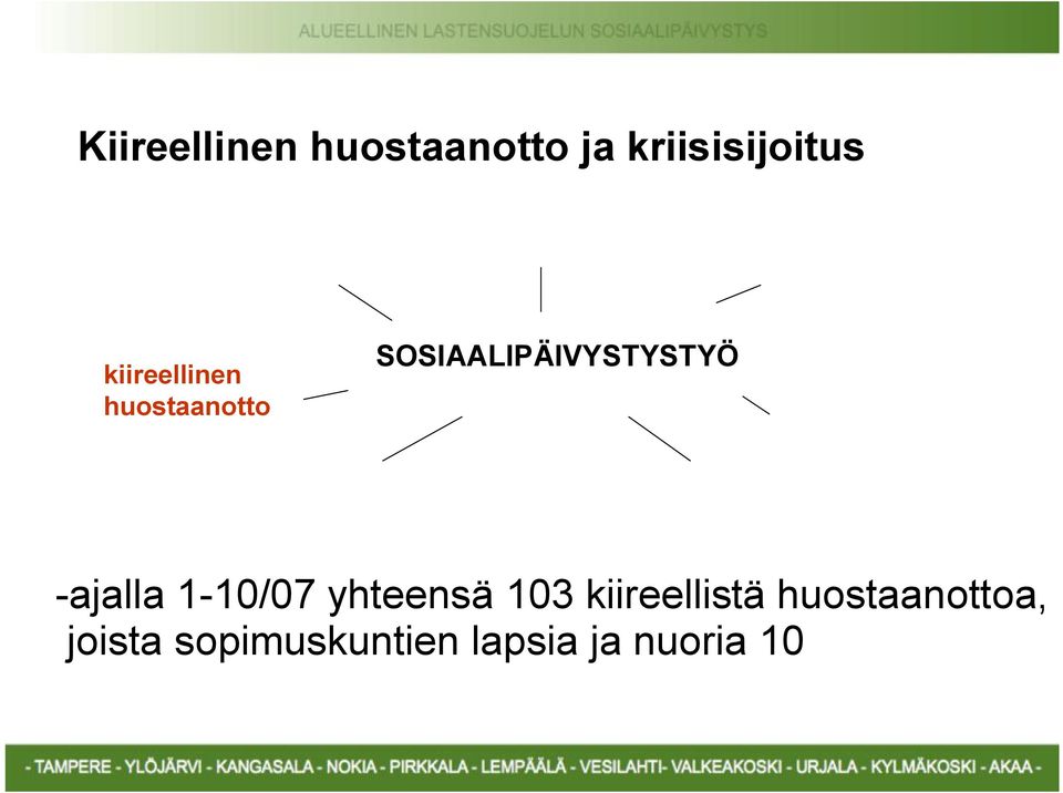 ajalla 1 10/07 yhteensä 103 kiireellistä