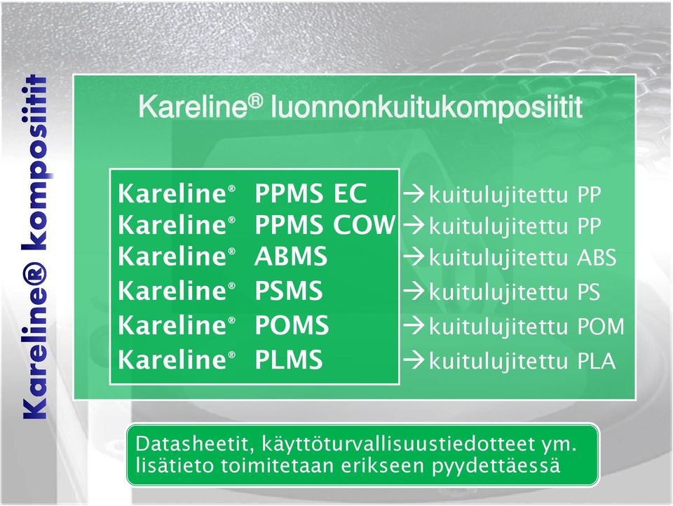 kuitulujitettu ABS PSMS kuitulujitettu PS POMS kuitulujitettu POM PLMS