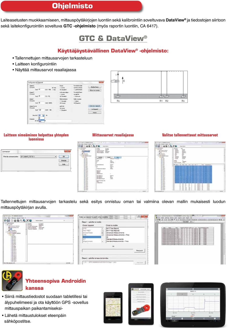 GTC & DataView Käyttäjäystävällinen DataView -ohjelmisto: Laitteen nimeäminen helpottaa yhteyden luonnissa Mittausarvot reaaliajassa Valitse