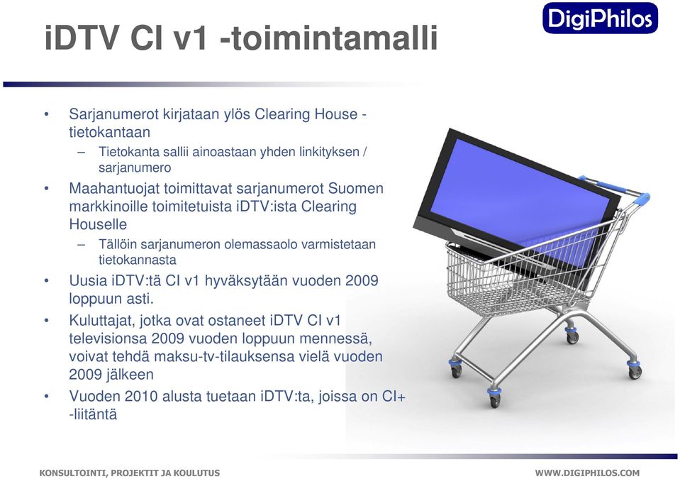 olemassaolo varmistetaan tietokannasta Uusia idtv:tä CI v1 hyväksytään vuoden 2009 loppuun asti.