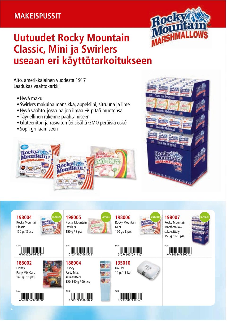 peräisiä osia) Sopii grillaamiseen 4 198004 198005 198006 198007 Rocky Mountain Classic 150 g / 8 pss Rocky Mountain Swirlers 150 g / 8 pss Rocky Mountain Mini 150 g / 8