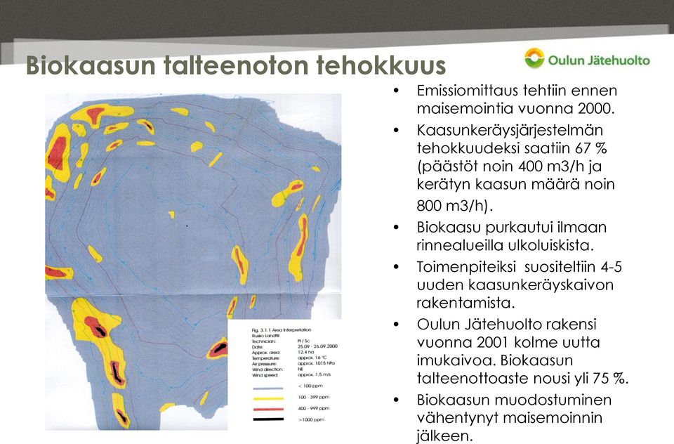 Biokaasu purkautui ilmaan rinnealueilla ulkoluiskista.