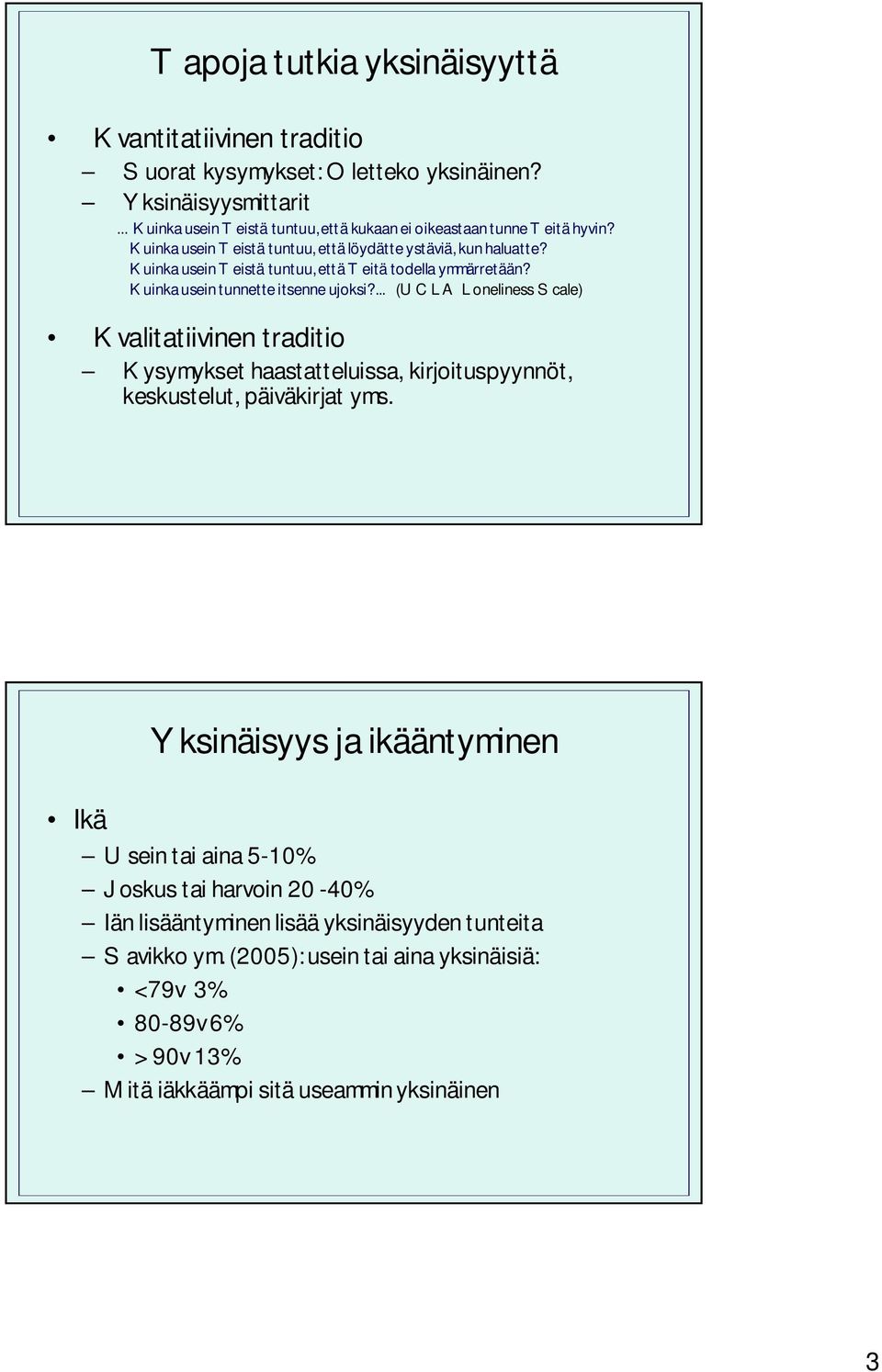 Kuinka usein Teistä tuntuu, että Teitä todella ymmärretään? Kuinka usein tunnette itsenne ujoksi?