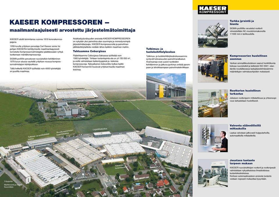 1950-luvulla yrityksen perustaja Carl Kaeser senior loi pohjan KAESERin kehittymiselle maailmanlaajuisesti tunnetuksi kompressorivalmistajaksi päättäessään ryhtyä tuottamaan mäntäkompressoreja.