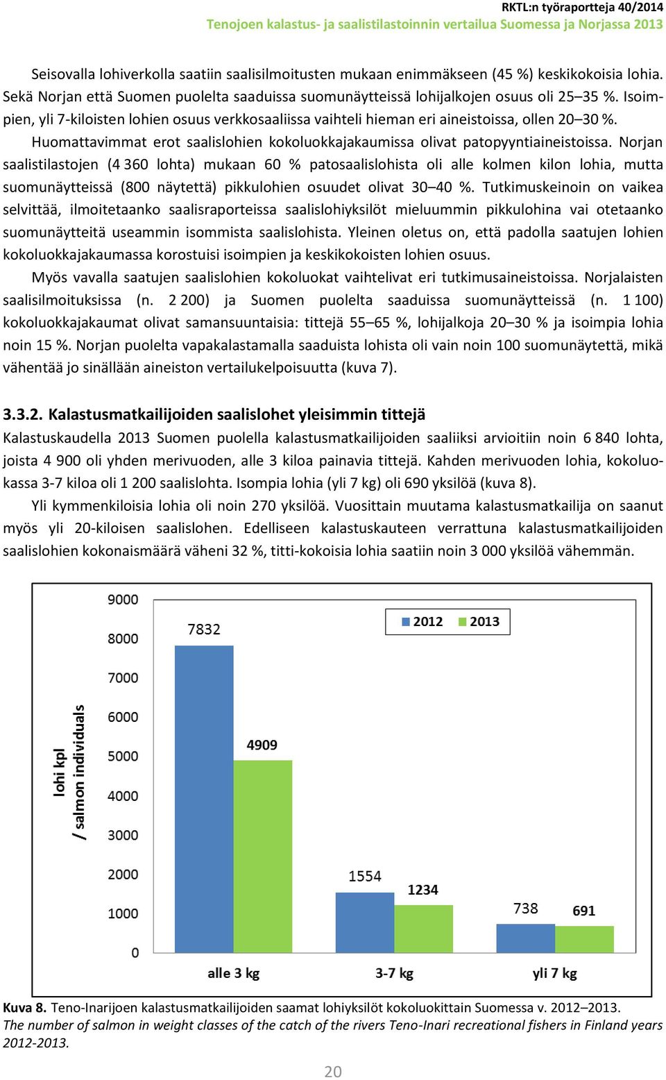 Norjan saalistilastojen (4 360 lohta) mukaan 60 % patosaalislohista oli alle kolmen kilon lohia, mutta suomunäytteissä (800 näytettä) pikkulohien osuudet olivat 30 40 %.