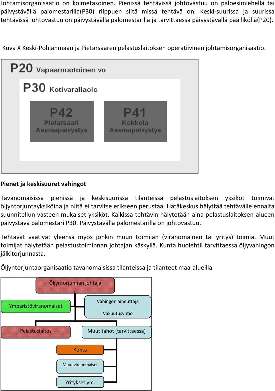 Kuva X Keski-Pohjanmaan ja Pietarsaaren pelastuslaitoksen operatiivinen johtamisorganisaatio.