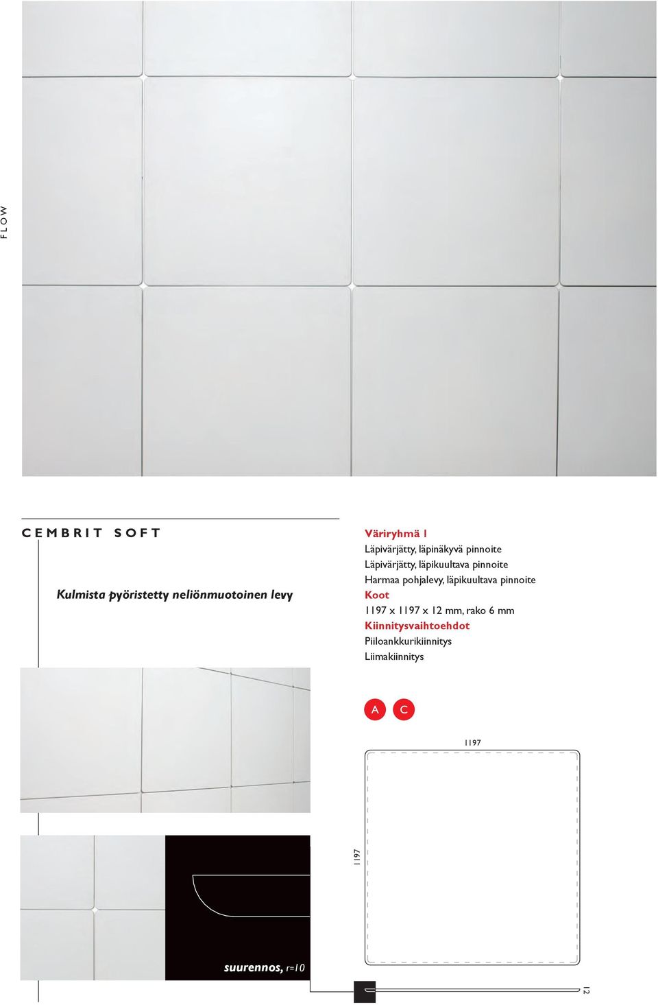 pinnoite Harmaa pohjalevy, läpikuultava pinnoite Koot 1197 x 1197 x 12 mm,