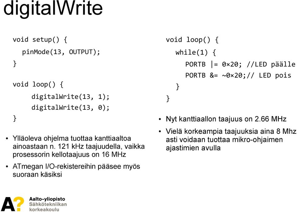 66 MHz Ylläoleva ohjelma tuottaa kanttiaaltoa ainoastaan n.