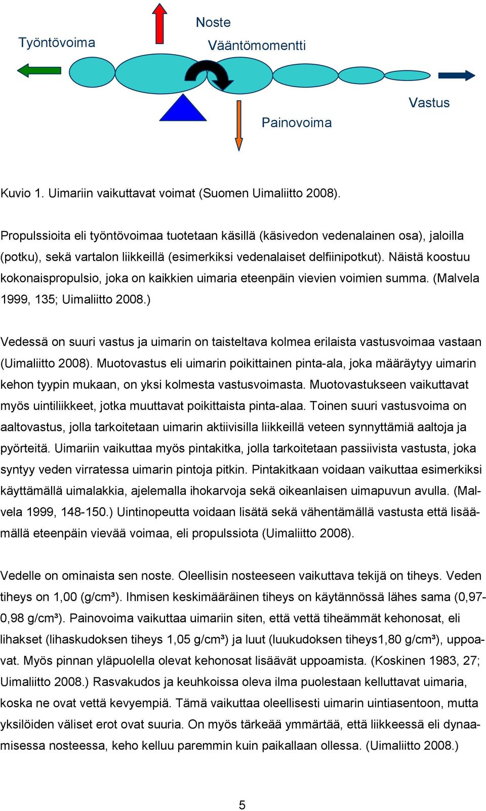 Näistä koostuu kokonaispropulsio, joka on kaikkien uimaria eteenpäin vievien voimien summa. (Malvela 1999, 135; Uimaliitto 2008.