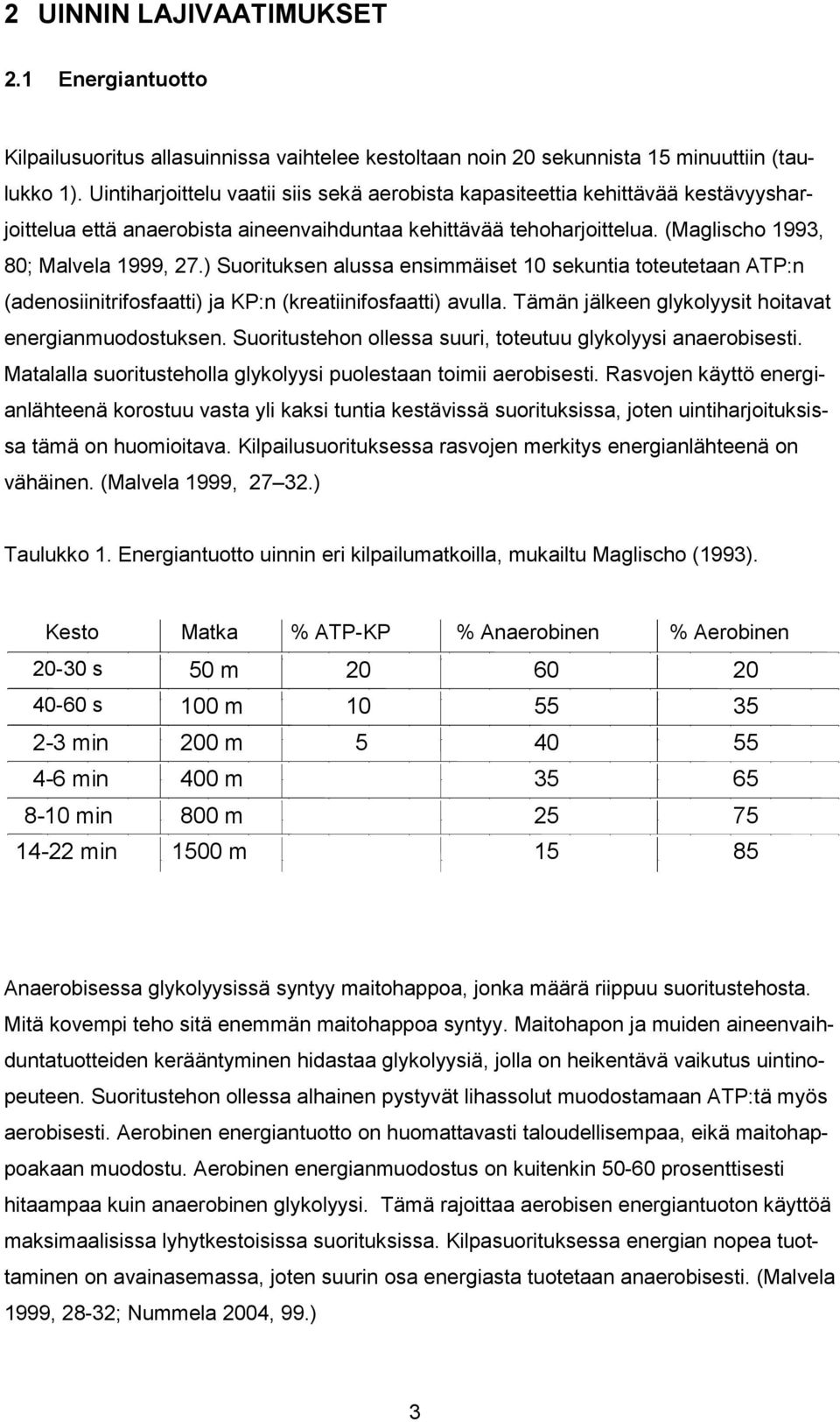 ) Suorituksen alussa ensimmäiset 10 sekuntia toteutetaan ATP:n (adenosiinitrifosfaatti) ja KP:n (kreatiinifosfaatti) avulla. Tämän jälkeen glykolyysit hoitavat energianmuodostuksen.