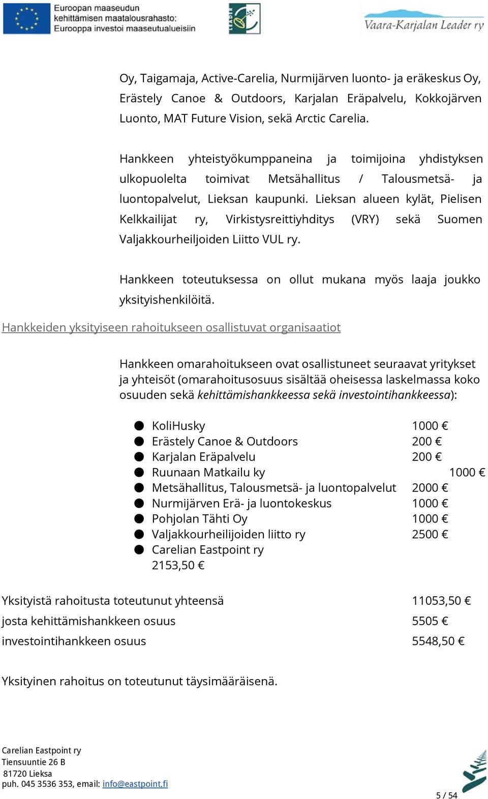 Lieksan alueen kylät, Pielisen Kelkkailijat ry, Virkistysreittiyhditys (VRY) sekä Suomen Valjakkourheiljoiden Liitto VUL ry.
